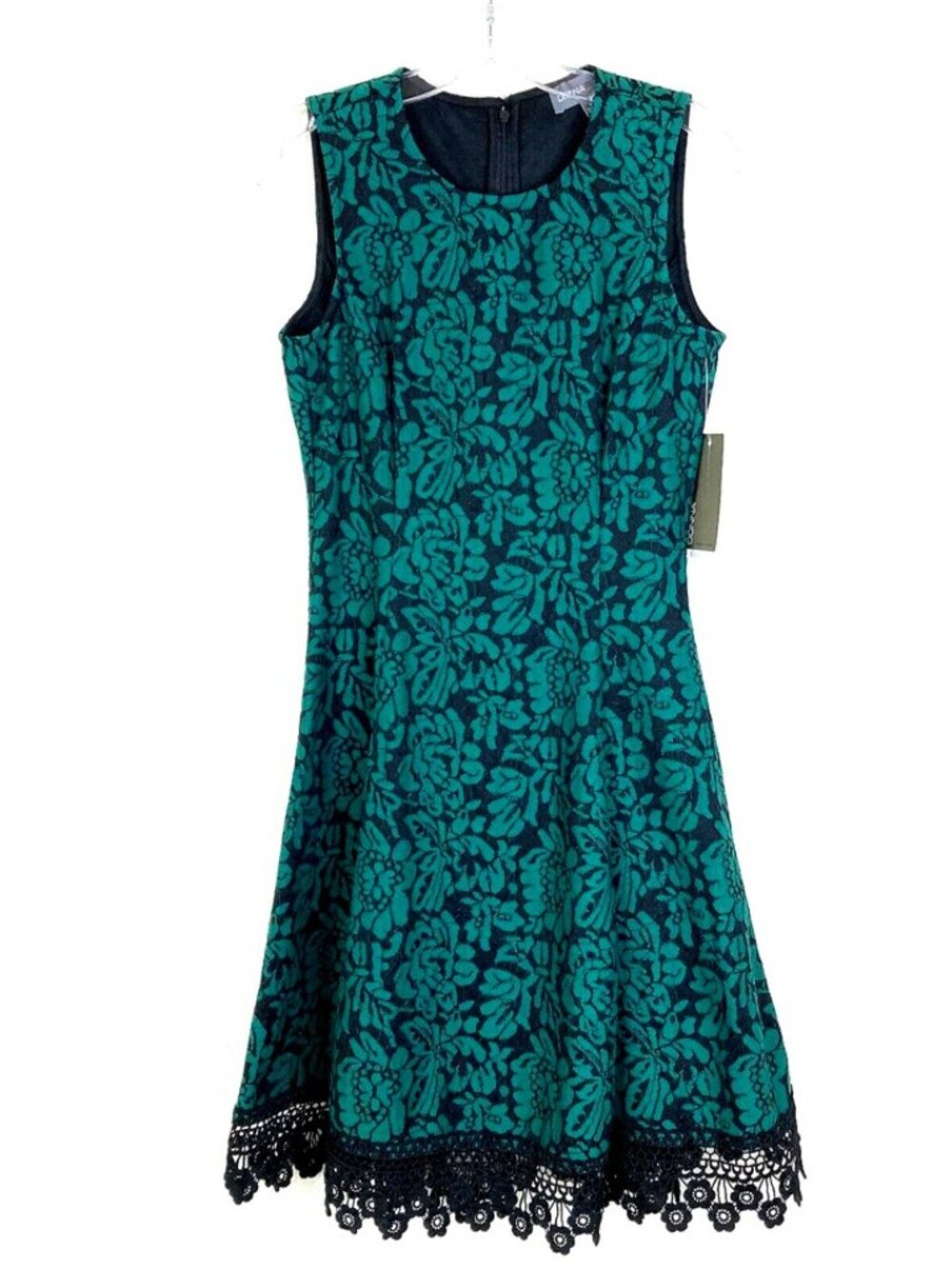 Donna Ricco NWT A-Line Dress Size 8 Green Black Lace Sleeveless Knee Length- NEW - Picture 3 of 6